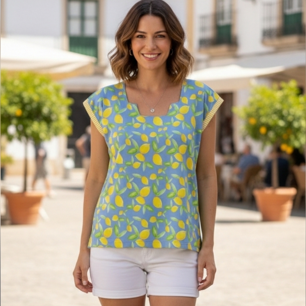 {Brooke Wright} Sleeveless Lemon Print Cotton Top Size XS